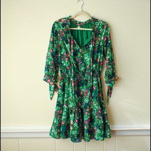 Eliza J. Smocked Waist Green Floral Midi Dress, Size 8